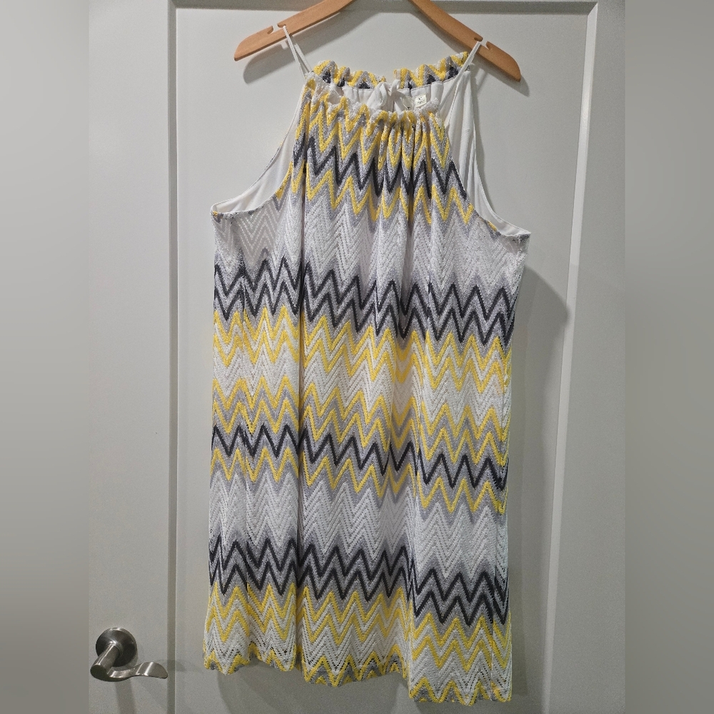 Tacera Chevron Print Sundress Yellow & Grey Size XL